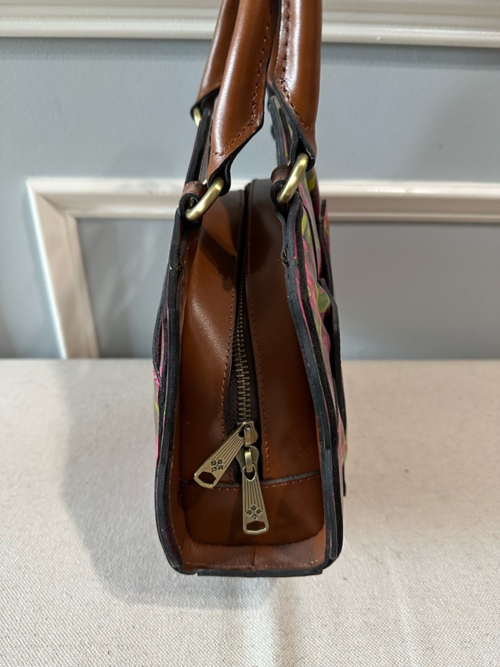 Patricia Nash Pink & Green Floral Petal Tote with Brown Handles - Picture 2 of 4